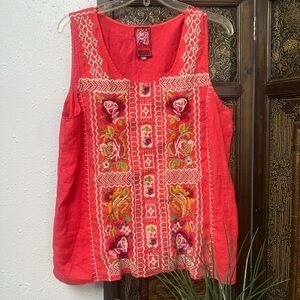 Johnny Was Pink Embellished Sleeveless Tank